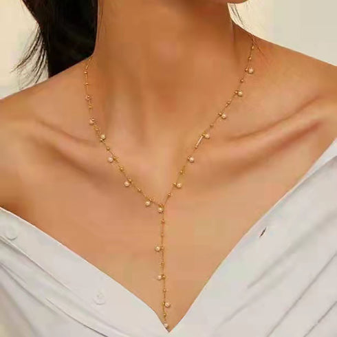 Elegant Y Shape Dainy Pearls Long Necklace - Zafari Studio Jewelry